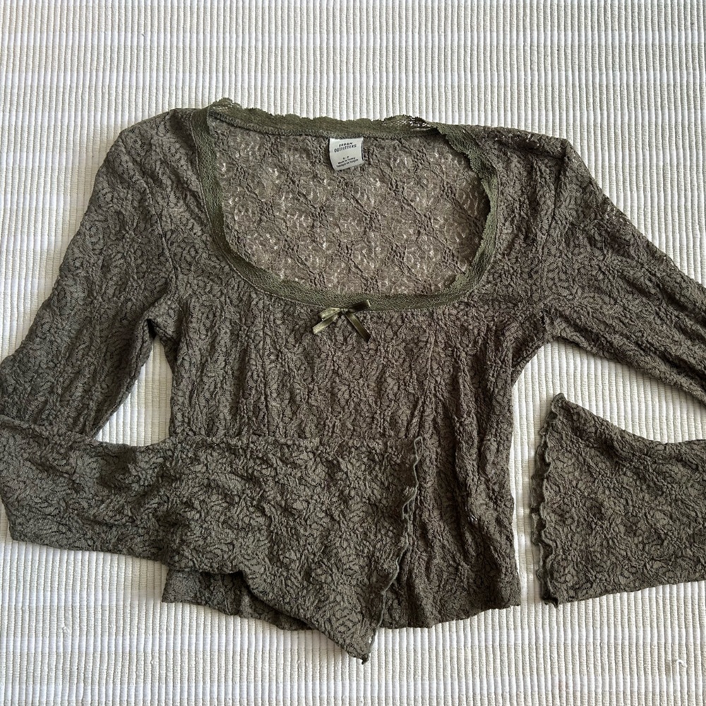 Urban Outfitters Dark Green Lace Long Sleeve Top